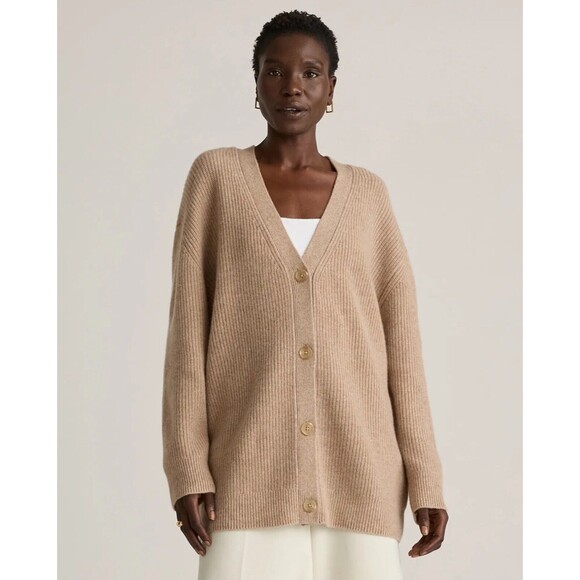 Quince Sweaters - New Quince Oatmeal Beige Mongolian Cashmere Oversized Boyfriend Cardigan S 0487